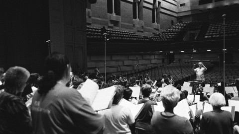 Conductor Nick Strimple and members of the Choral Society of Southern California, Los Angeles Zimriyah Chorale and Young Musician's Foundation Debut Orchestra