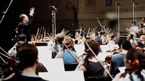 Kenneth Kiesler and members of the University of Michigan Symphony Orchestra