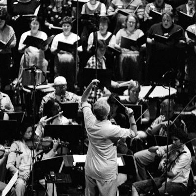 Conductor Nick Strimple and members of the Choral Society of Southern California, Los Angeles Zimriyah Chorale and Young Musician's Foundation Debut Orchestra